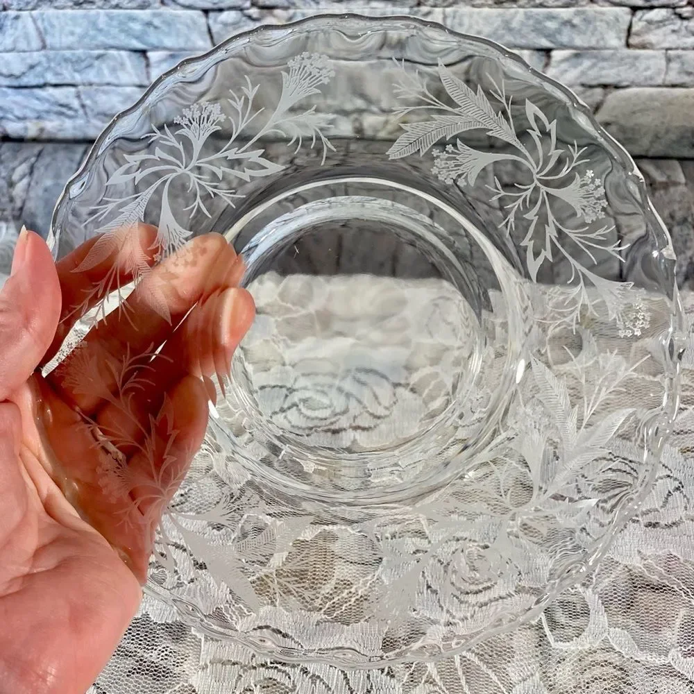 Vintage Crystal Condiment Bowl with Matching Saucer Set of Two